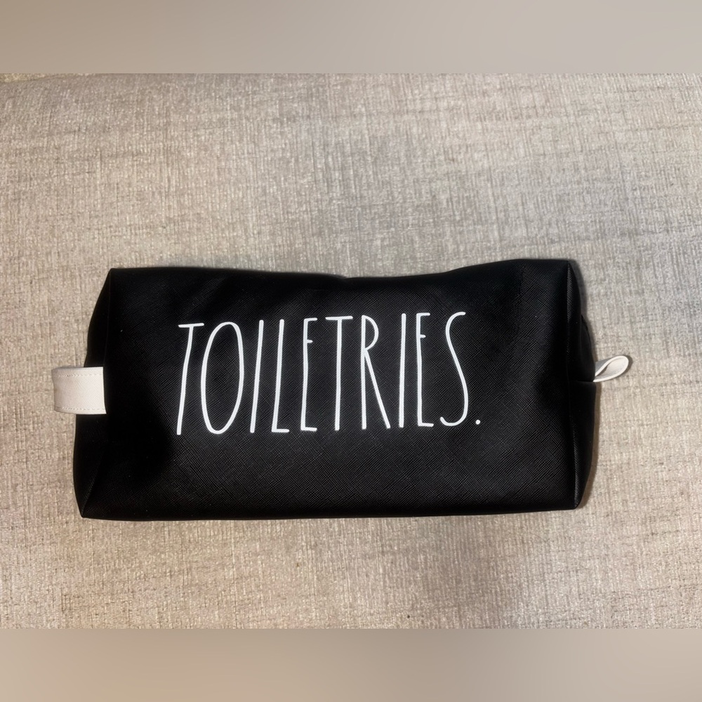 Rae Dunn “TOILETRIES.” Black Travel Toiletry Bag Cosmetic Makeup Organizer Bath